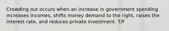 Crowding out occurs when an increase in government spending increases incomes, shifts money demand to the right, raises the interest rate, and reduces private investment. T/F