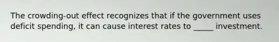 The crowding-out effect recognizes that if the government uses deficit spending, it can cause interest rates to _____ investment.