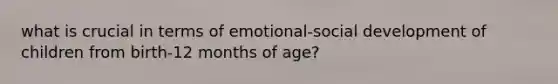 what is crucial in terms of emotional-social development of children from birth-12 months of age?