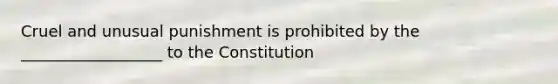 Cruel and unusual punishment is prohibited by the __________________ to the Constitution