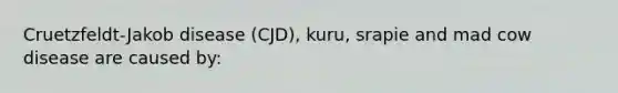 Cruetzfeldt-Jakob disease (CJD), kuru, srapie and mad cow disease are caused by: