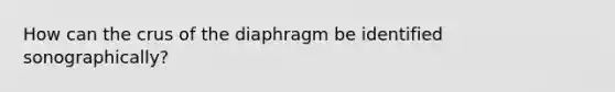 How can the crus of the diaphragm be identified sonographically?