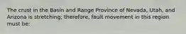 The crust in the Basin and Range Province of Nevada, Utah, and Arizona is stretching; therefore, fault movement in this region must be: