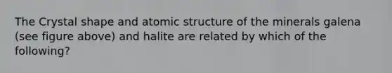 The Crystal shape and atomic structure of the minerals galena (see figure above) and halite are related by which of the following?