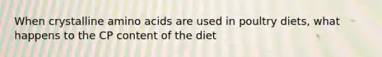 When crystalline amino acids are used in poultry diets, what happens to the CP content of the diet