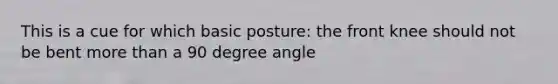 This is a cue for which basic posture: the front knee should not be bent more than a 90 degree angle