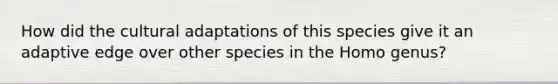 How did the cultural adaptations of this species give it an adaptive edge over other species in the Homo genus?