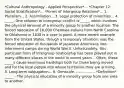 *Cultural Anthropology - Applied Perspective*... *Chapter 12: Social Stratification*... *Forms of Intergroup Relations*... 1. Pluralism... 2. Assimilation... 3. Legal protection of minorities... 4. _____. One solution to intergroup conflict is _____, which involves the physical removal of a minority group to another location. The forced relocation of 16,000 Cherokee Indians from North Carolina to Oklahoma in 1838 is a case in point. A more recent example from the United States, though a temporary situation, was the forced relocation of thousands of Japanese Americans into internment camps during World War II. Unfortunately, this particular form of intergroup relationship has been played out in many different places in the world in recent years... Often, these _____s cause enormous hardships both for those being moved and for the local people into whose territories they are arriving. 5. Long-term subjugation... 6. Genocide. --------------- *Definition* _____ - The physical relocation of a minority group from one area to another.