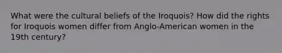 What were the cultural beliefs of the Iroquois? How did the rights for Iroquois women differ from Anglo-American women in the 19th century?