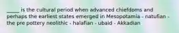 _____ is the cultural period when advanced chiefdoms and perhaps the earliest states emerged in Mesopotamia - natufian - the pre pottery neolithic - halafian - ubaid - Akkadian