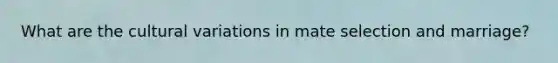 What are the cultural variations in mate selection and marriage?