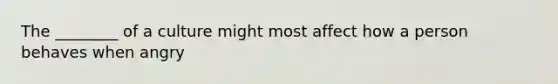 The ________ of a culture might most affect how a person behaves when angry