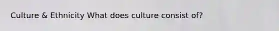 Culture & Ethnicity What does culture consist of?