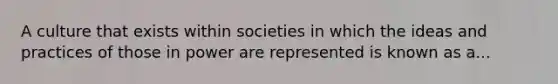 A culture that exists within societies in which the ideas and practices of those in power are represented is known as a...