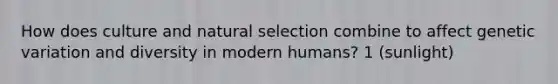 How does culture and natural selection combine to affect genetic variation and diversity in modern humans? 1 (sunlight)