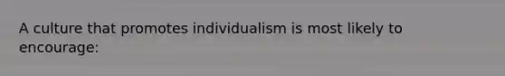 A culture that promotes individualism is most likely to encourage: