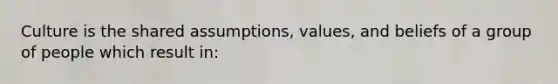 Culture is the shared assumptions, values, and beliefs of a group of people which result in: