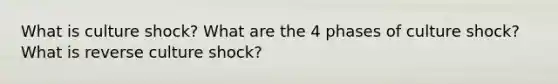 What is culture shock? What are the 4 phases of culture shock? What is reverse culture shock?