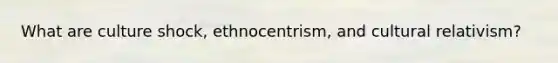 What are culture shock, ethnocentrism, and cultural relativism?