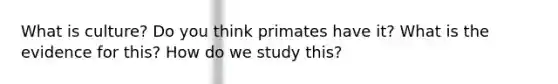 What is culture? Do you think primates have it? What is the evidence for this? How do we study this?