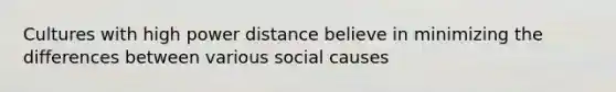 Cultures with high power distance believe in minimizing the differences between various social causes