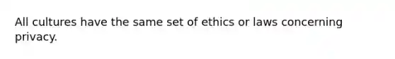 All cultures have the same set of ethics or laws concerning privacy.