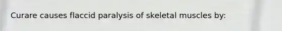 Curare causes flaccid paralysis of skeletal muscles by: