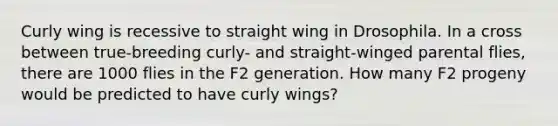 Curly wing is recessive to straight wing in Drosophila. In a cross between true-breeding curly- and straight-winged parental flies, there are 1000 flies in the F2 generation. How many F2 progeny would be predicted to have curly wings?