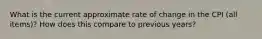 What is the current approximate rate of change in the CPI (all items)? How does this compare to previous years?