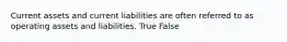 Current assets and current liabilities are often referred to as operating assets and liabilities. True False