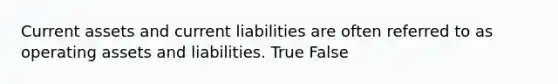 Current assets and current liabilities are often referred to as operating assets and liabilities. True False