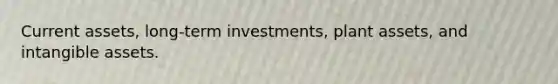 Current assets, long-term investments, plant assets, and intangible assets.