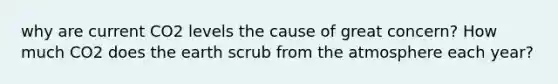 why are current CO2 levels the cause of great concern? How much CO2 does the earth scrub from the atmosphere each year?