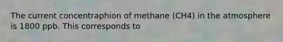 The current concentraphion of methane (CH4) in the atmosphere is 1800 ppb. This corresponds to