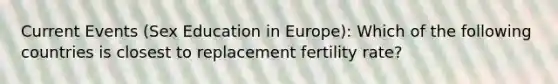 Current Events (Sex Education in Europe): Which of the following countries is closest to replacement fertility rate?