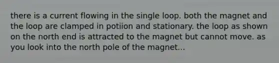 there is a current flowing in the single loop. both the magnet and the loop are clamped in potiion and stationary. the loop as shown on the north end is attracted to the magnet but cannot move. as you look into the north pole of the magnet...