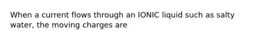 When a current flows through an IONIC liquid such as salty water, the moving charges are