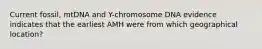 Current fossil, mtDNA and Y-chromosome DNA evidence indicates that the earliest AMH were from which geographical location?