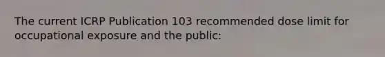 The current ICRP Publication 103 recommended dose limit for occupational exposure and the public: