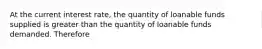 At the current interest rate, the quantity of loanable funds supplied is greater than the quantity of loanable funds demanded. Therefore