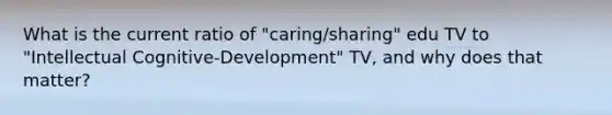 What is the current ratio of "caring/sharing" edu TV to "Intellectual Cognitive-Development" TV, and why does that matter?