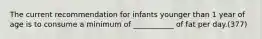 The current recommendation for infants younger than 1 year of age is to consume a minimum of ___________ of fat per day.(377)