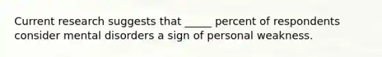 Current research suggests that _____ percent of respondents consider mental disorders a sign of personal weakness.