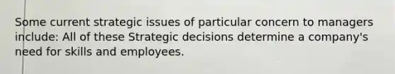 Some current strategic issues of particular concern to managers include: All of these Strategic decisions determine a company's need for skills and employees.