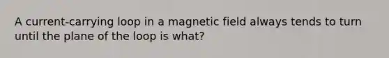 A current-carrying loop in a magnetic field always tends to turn until the plane of the loop is what?