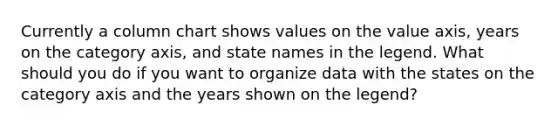 Currently a column chart shows values on the value axis, years on the category axis, and state names in the legend. What should you do if you want to organize data with the states on the category axis and the years shown on the legend?