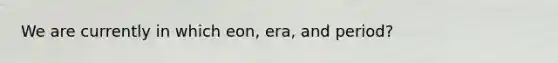 We are currently in which eon, era, and period?