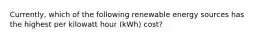 Currently, which of the following renewable energy sources has the highest per kilowatt hour (kWh) cost?