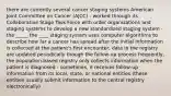 there are currently several cancer staging systems American Joint Committee on Cancer (AJCC) - worked through its Collaborative Stage Task Force with order organizations and staging systems to develop a new standardized staging system - the _____ the ____ staging system uses computer algorithms to describe how far a cancer has spread after the initial information is collected at the patient's first encounter, data in the registry are updated periodically though the follow-up process frequently, the population-based registry only collects information when the patient is diagnosed - sometimes, it receives follow-up information from its local, state, or national entities (these entities usually submit information to the central registry electronically)