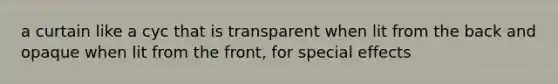 a curtain like a cyc that is transparent when lit from the back and opaque when lit from the front, for special effects